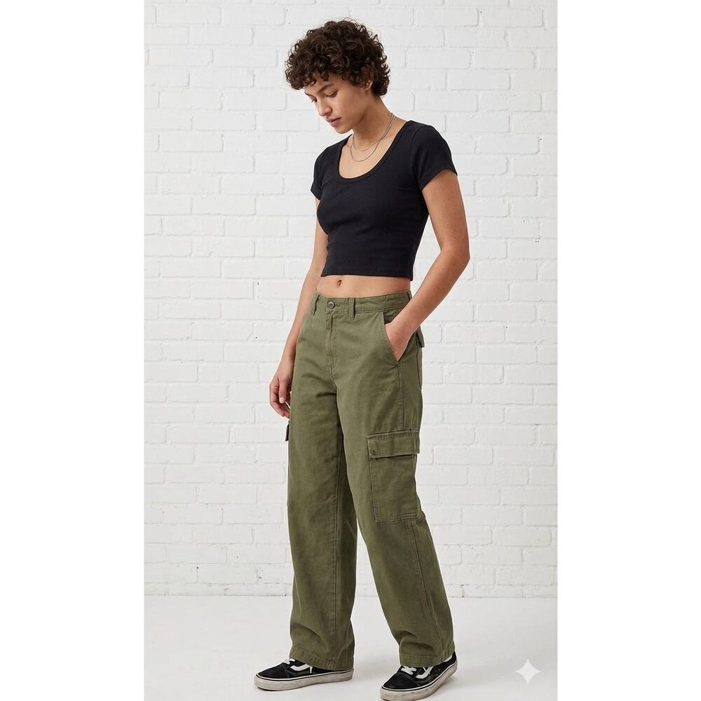 Rare Vintage 90s Silvertab Levi's Olive Green Wide Leg Baggy Cargo Pants Size 30